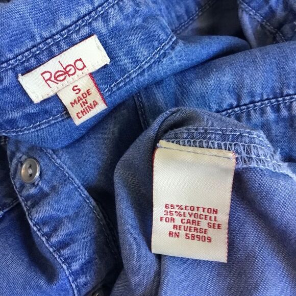 Reba denim button up shirt western style pockets and back with bling country - Picture 8 of 9